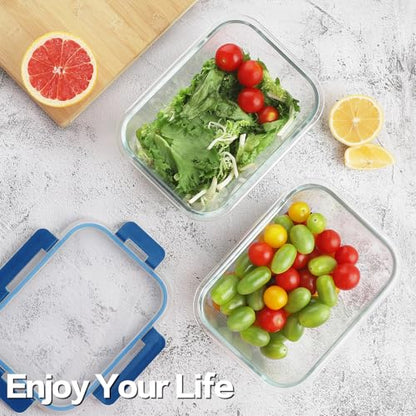 8 Pack 36oz Large Glass Meal Prep Containers with lids, Glass Food Storage Containers with Leak Proof Snap Lock Lids , Airtight Bento lunch Boxes, Kitchen Storage, Oven and Dishwasher Safe-Deep Blue - color: Deep Blue