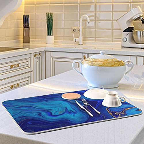 Super Absorbent Dish Drying Mat, Microfiber Fast-Drying Dish Mat, 24" x 18", Kitchen Dish Drying Pad, Navy Blue Gold Marble - color: Navy Blue Gold Marble, size: 18" x 24"