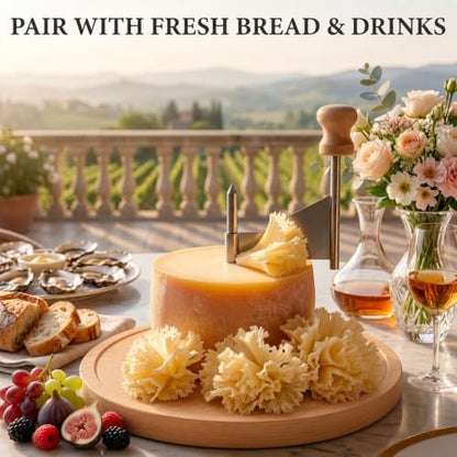 Cheese Curler Wheel – Manual Rotating Cheese Curler with Sharp Stainless Steel Blade & Non-Slip Wood Base, Makes Rosette Curls for Tete de Moine, Chocolate, Butter, Home, Parties, Charcuterie & Gifts