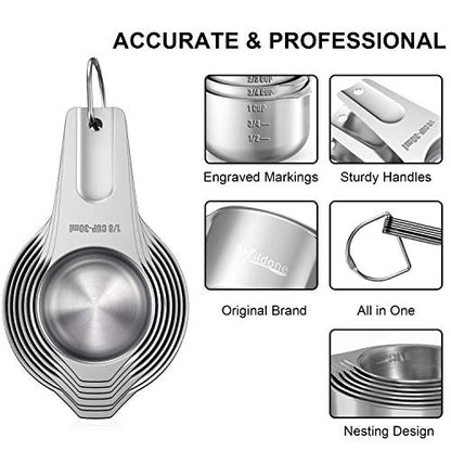 21 Pcs Stainless Steel Measuring Cups and Spoons Set, Wildone Stackable Metal Measuring Cups and Spoons for Cooking & Baking, Includes 7 Cups, 9 Spoons and 5 Mini Spoons - color: Silver