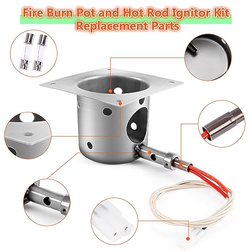 QuliMetal Upgraded Fire Burn Pot and Hot Rod Ignitor Kit Replacement Parts for Traeger, Pit Boss & Camp Chef Pellet Grill Smoker, Durable Fire Burner Pot with Ash Remover, Screws & Fuse - size: Fire Burn Pot + Hot Rod Ignitor