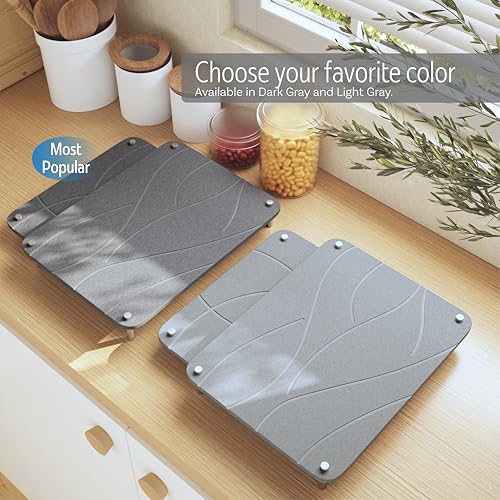 Large Stone Drying Mat for Kitchen Counter | 15.8” x 11.8” Dish Drying Mat Large | Diatomaceous Earth Collapsible Stone Dish Drying Mat | Collapsible Stone Mat for Kitchen Counter (Dark Gray) - color: Dark Gray