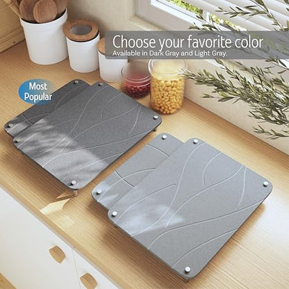 Nested Stone Drying Mat for Kitchen Counter | Large 16"x12" Dish Drying Mat plus 13"x12" Diatomaceous Earth Stone Dish Drying Mat | Expands to 29” x 12” | Premium Stone Mat (Light Gray) - color: Light Gray