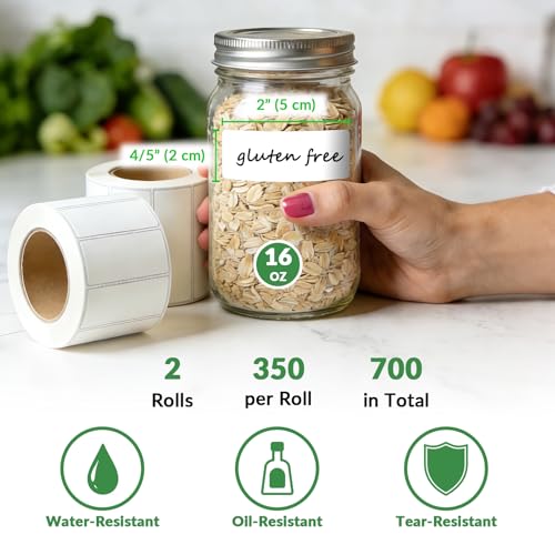 NATURALABEL 700 PCS Blank Removable Freezer Labels - Food Labels with Perforated Lines, for Meal Prep Containers (4/5" x 2", 2 Rolls, 350 Count/Roll)