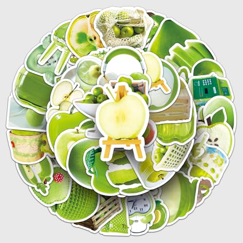 50 Pcs Green Apple Stickers - Ins Style Kawaii Cute Vinyl Decals for Journal, Laptop, Phone Case, Scrapbooking - Waterproof Trendy Sticker Pack (Green Apple) - color: Green Apple
