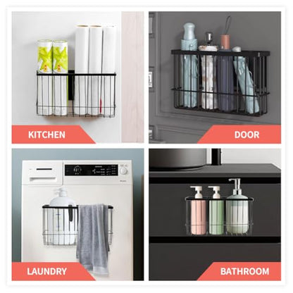 Magnetic Basket Organizers, Dryer Ball Holder Laundry Room Organization Whiteboard Metal Wire Basket with Hooks, Space-Saving Fridge Spice Rack for Sponge Recipe Wrap
