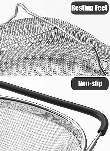 Fine Mesh Colander Over The Sink 6 Quart Stainless Steel Strainer Basket | Expandable Rubber Grip Handles - Strain, Drain, Rinse Fruits, Vegetables