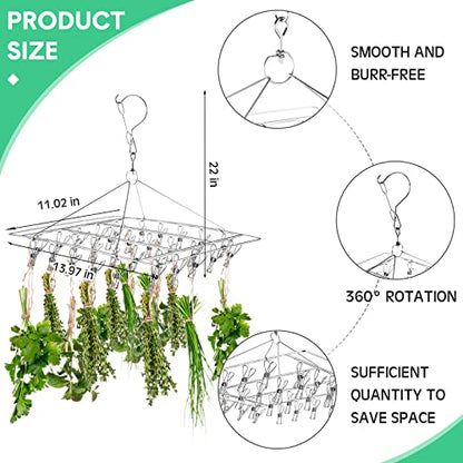 4Pcs Hanging Drying Rack for Herb with 30 Stainless Steel Clip Dryer Hook | Space Saving, for Fresh Herb, Flower Bud, Plants, Culinary Dry Rack, Clothes Laundry - style: Square