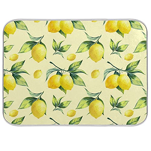 Super Absorbent Dish Drying Mat, Microfiber Fast-Drying Dish Mat, 24" x 18", Kitchen Dish Drying Pad, Vintage Yellow Lemon With Leaves - color: Vintage Yellow Lemon With Leaves, size: 18" x 24"
