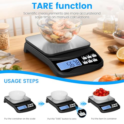 Food Scale, Digital Kitchen Scale with Large Panel, Weight Grams and Ounces for Baking Cooking and Meal Prep, 6 Units with Tare Function, 11lb 5kg/0.1g Batteries and USB Charging
