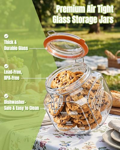 Half Gallon Mason Jar with Airtight Lid - Leakproof 64 Oz Wide Mouth Mason Jar for Sourdough Starter, Pickling, Flour Sugar Cookie Candy Storage, Pantry Organization and Kitchen Storage, 2 Pack