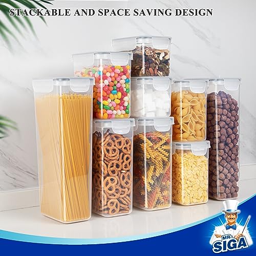 MR.SIGA 16 Pack Airtight Food Storage Container Set, BPA Free Kitchen Pantry Organization, Kitchen Canisters for Cereal, Spaghetti, includes 24 Reusable Sticker Labels