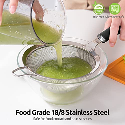 18/8 Stainless Steel Mesh Strainer: U-Taste 5.5 Inch Kitchen Fine Mesh Sieve Food Colander with Riveted Sturdy Silicone Handle and 30 Mesh Hole for Straining Flour, Pasta, Fruit, Quinoa (Black) - color: (2) Black, size: Medium (5.5 x 13 in)