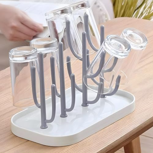 Baby Bottle Drying Rack with Base, Creative Tree Branch Baby Bottle Dryer Holder for Bottles, Teats, Cups, Pump Parts and Accessories (Gray)