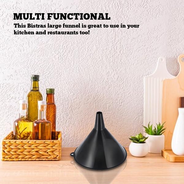 Bistras Jumbo 8" Extra Large Plastic Funnel for Automotive Use - Kitchen Funnels for Filling Bottles, Jars, Containers or Lab Use - Oil Funnel for Gas, Car Oil, Lubricants and Fluids (1)