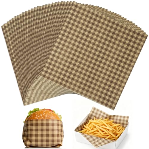 100 Pcs Waxed Deli Paper Sheets 8.7 x 8.7 Inch Greaseproof Food Basket Liners for Sandwiches, Burgers Wrapping, Multi-Color Checkered Paper for Kitchen, Food Truck, Party (8.7"×8.7“) - size: 8.7"×8.7“