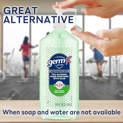 Germ-X Advanced Hand Sanitizer with Aloe and Vitamin E, 1 Liter, Less Drying Moisturizing Gel, No Rinse Formula, Pump Bottle - size: 33.8 Fl Oz (Pack of 1)