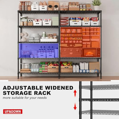 5 Tier Metal Shelving Unit Storage Shelves Load 1500LBS,Adjustable Wire Shelving Pantry Shelves for Storage,Kitchen Shelves Storage Rack for Commercial Garage Shelving Heavy Duty,61.7"W*72.4"H*15.8"D - style: Black-15.8" Dx61.7" Wx72.4" H-5 Tier