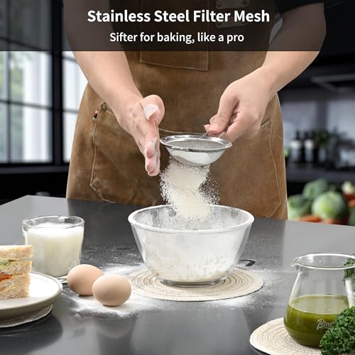 Luckyiren Fine Mesh Sieve Strainer Set, Stainless Steel, 6.3 and 3.94 Inch, with Grip Handles for Kitchen, Food Sifting, Noodles, Rice - size: 6.3 in +3.94 in