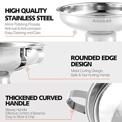 Anaeat Stainless Steel Canning Funnel with Handle for Wide and Regular Jars & Canning Jars, Wide-Mouth Funnels Excellent for Transferring Liquid and Dry Ingredients, Large Solids, Beans & Jams (5.5")