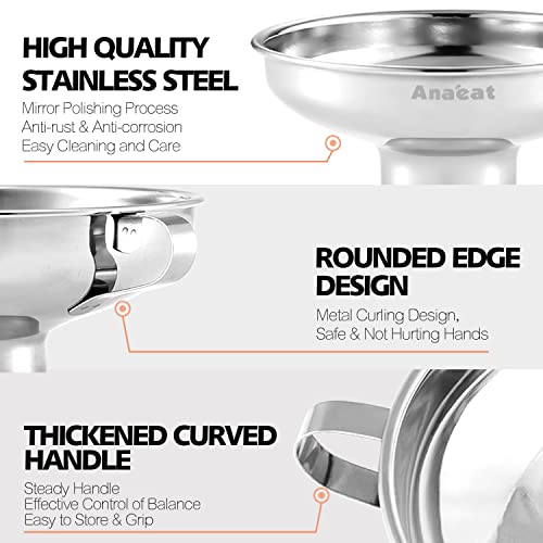 Anaeat Stainless Steel Canning Funnel with Handle for Wide and Regular Jars & Canning Jars, Wide-Mouth Funnels Excellent for Transferring Liquid and Dry Ingredients, Large Solids, Oil, Beans & Jams