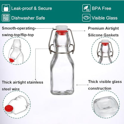 ZEBEIYU Swing Top Glass Bottles 4 oz With Flip Airtight Lids for Home Brewing, Beverages, Oil, Vinegar, Water, Soda, Kefir, Limoncello, Homemade liquor, vanilla（10 Pack - size: 4 oz