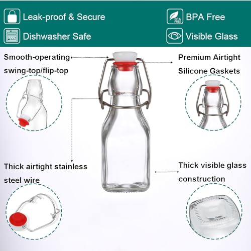 ZEBEIYU Swing Top Glass Bottles 4 oz With Flip Airtight Lids for Home Brewing, Beverages, Oil, Vinegar, Water, Soda, Kefir, Limoncello, Homemade liquor, vanilla（10 Pack - size: 4 oz
