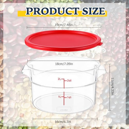 Ziliny 2 Pcs 2 Qt Clear Round Food Storage Container with Lid, Dough Proofing Bucket Clear Translucent Containers with Red Scale Commercial Grade for Pizza Bread Kitchen Organization(Red) - color: Red