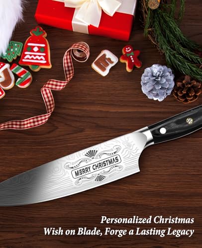MOSFiATA Gifts for Him Her Men Women Husband, Christmas Xmas Stocking Stuffers, Birthday Gifts ideas for Him Her, 8 inch Pro German Chef Knife, Kitchen Knife Gift Set - style: Christmas chef knife
