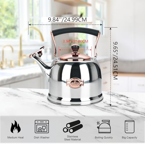 Tea Kettle Stainless Steel Teapot, Stainless Steel Teakettle for Stove Top with Heat Proof Ergonomic Handle 3.0 Quart - color: Gold, size: 3 Quarts