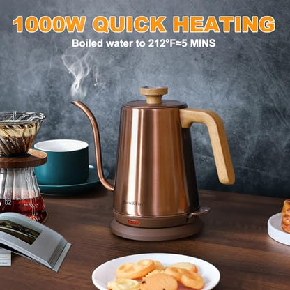 Nueve&Five Electric Gooseneck Kettle with Thermometer, 1.0L Pour Over Hot Water Kettle for Coffee and Tea, 1000W, Auto Shutoff, Boil-Dry Protection,Copper - color: COPPER