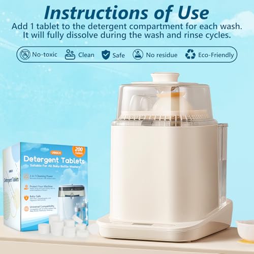 200Pcs Detergent Washing Tablets for Momcozy,Deep Cleaning Baby Brezza Bottle Washer,Compatible with All Brands Baby Bottle Washers