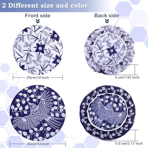 2 Large Reusable Beeswax Bowl Covers for Bread Proofing, 10/12 Inch Elastic Beeswax Wraps Cotton Cloth Sourdough Bowl Covers for Proofing Baskets, Mixer Bowls, Food Storage Containers - color: Batik Bird