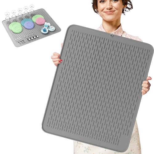 Monster Mat Extra Large Silicone Dish Drying Mat (30"x24") – Heavy Duty & Fast-Drying Silicone Mat - Non-Slip XL Dish Drying Mat For Kitchen Counter - Gray