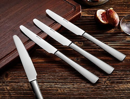 KEAWELL Premium 9.5" Louis Dinner Knives, Set of 4, Stainless Steel Dishwasher Safe, Serrated Knives (Plain) - style: Plain