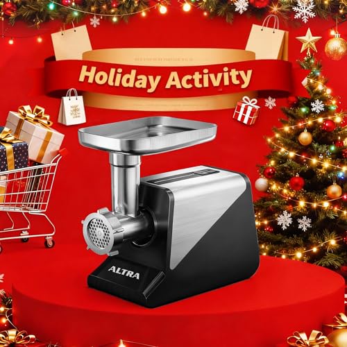 ALTRA LIFE Electric Meat Grinder, 2800W Max Sausage Stuffer with 2 Blades, 3 Plates, Sausage Tube, Vegetable Cheese Grater, 2 Meat Claws, Burger Press & Kubbe Kit for Home use, Built-in Storage