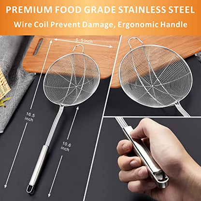 Yimi 16.5 Inch Spider Strainer Cooking Skimmer for Cooking and Frying | Double Hook Long Handle Spiral Wire Spoon Ladle with Reinforced Double Coil for Cooking, Ideal for Gift - size: X Large Spider Strainer for Frying