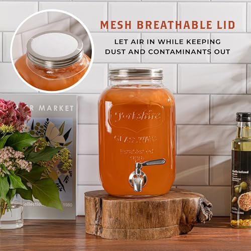 Kombucha Continuous Brewing Jar with Spigot - Gallon Glass Jar Dispenser & Scoby Starter Hotel with Mesh Lid & Airtight Lid - Designed by kitchentoolz for Home Fermentation