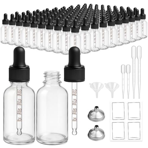 Bumobum 99 Pack, 1 oz Glass Dropper Bottle for Essential OIls, 30 ML Clear Empty Tincture Bottles with Dropper for Serum Hair Cuctile Body Oils Bulk for Storage - color: 99 Pack-Clear