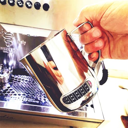 Milk Frothing Pitchers 21 oz (600 ml) with Integrated Thermometer,Latte Art Jug Stainless Steel Creamer Temperature Espresso Steaming Pitchers - color: 21 Ounces Pitcher with Integrated Thermometer