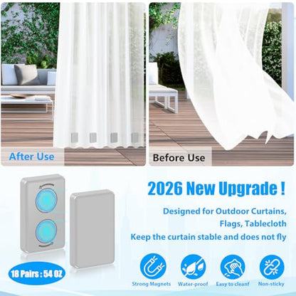 36pcs Outdoor Curtain Weights, Waterproof Magnetic Curtain Weights, Heavy Drapery Weights Bottom, Weighted Magnets for Heavy Wind, Shower Curtain, Garden Flag, Tablecloth (Gray, 18pairs) - color: Grey-36pcs
