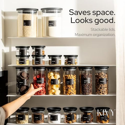 KIVY Large Glass Jar with transparent Glass Lid [100oz] Sealed glass canisters with airtight lid - Black canister - Laundry pod jar - Rice Storage jar - Flour and sugar containers - Flour Canister - size: 100oz