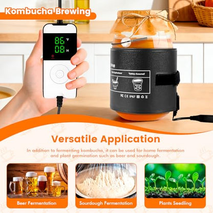 Kombucha Heating Wrap with Digital Thermostat - Fermentation Heating Pad for Kombucha Warmer, Equipped with an NTC Temperature Sensor & Suction Cup, Suitable for 1 Gallon 2 Gallon 3 Gallon