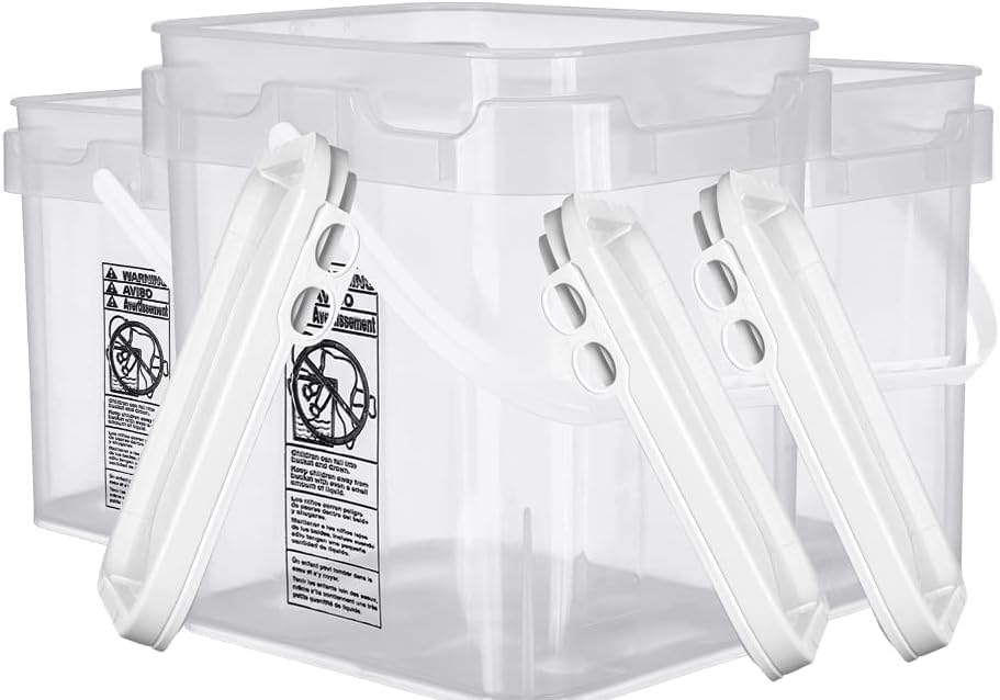 House Naturals Clear Food Grade Made in USA Plastic Bucket with lids, (Pack of 3) (5 Gallon) - size: 5 Gallon