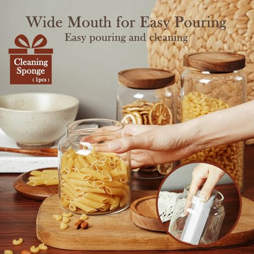 Labina Glass Storage Container Airtight Food Jars Kitchen Canister with Wood Lids, 20 Oz Wide Mouth Pantry Organization Glass Jar for Flour, Sugar, Cookie, Spagetti, Nuts and Candy - size: A1: 20 Oz 1 pcs
