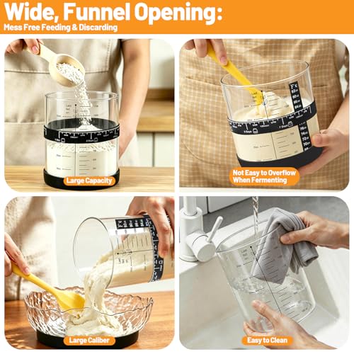 50oz Sourdough Starter Jar, Large Glass Sourdough Starter Jar Wide Mouth with Wooden Lid, Feeding Tracker and Spatula, Sourdough Starter Jar Kit for Bread Baking