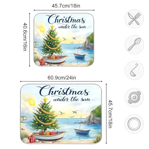 Christmas Beach Time Dish Drying Mat for Kitchen Countertop 16x18 Winter Tree Xmas Small Drying Mat Reusable Quick Dry Dish Sink Mats Easy Clean Decorative Essentials - size: 16x18(in)x1