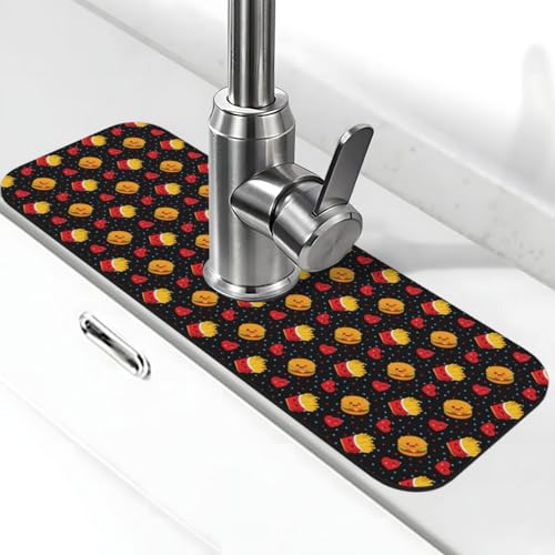 Fries Cheeseburger Heart Faucet Mat For Kitchen Sink, Absorbent Countertop Protector, Quick Dry Sink Splash Guard Pad, Waterproof Draining Mat 15" X 5.5" - color: Style 3