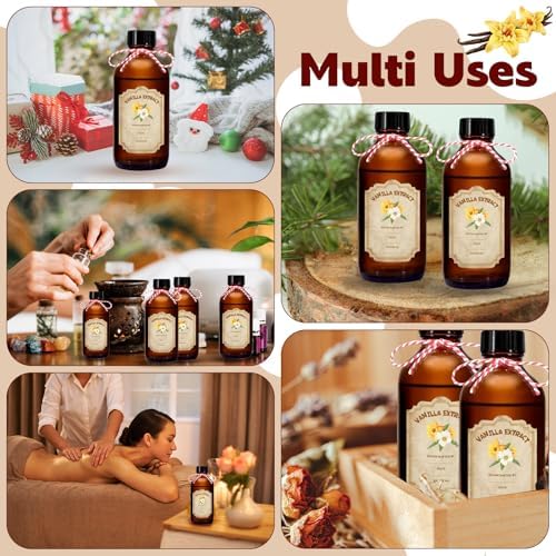 12 Pack 2 Ounce Amber Glass Bottle with Lids Vanilla Extract Homemade Brown Bottle 2 oz and 12Pcs Vanilla Extract Stickers for Syrup Gift Glass - color: Amber 12pcs 2oz