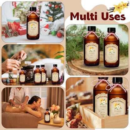 12 Pack 2 Ounce Amber Glass Bottle with Lids Vanilla Extract Homemade Brown Bottle 2 oz and 12Pcs Vanilla Extract Stickers for Syrup Gift Glass - color: Amber 12pcs 2oz